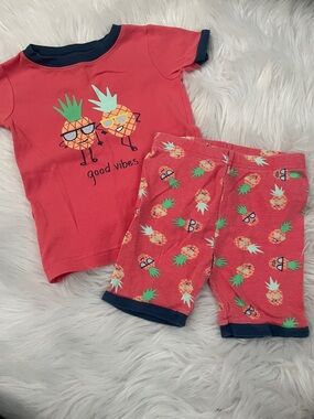 Old Navy Coral Pineapple Short-Sleeve Pajama Set with Navy Trim
